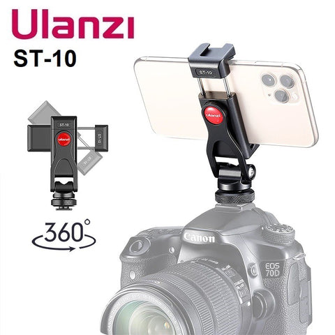 Ulanzi ST-10 Phone Clamp – Dual Cold Shoe Mount for Mic & Light