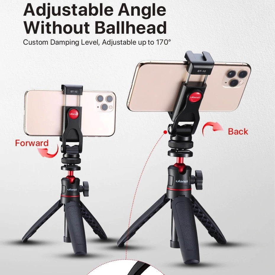 Ulanzi ST-10 Phone Clamp – Dual Cold Shoe Mount for Mic & Light