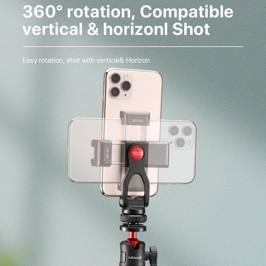 Ulanzi ST-10 Phone Clamp – Dual Cold Shoe Mount for Mic & Light