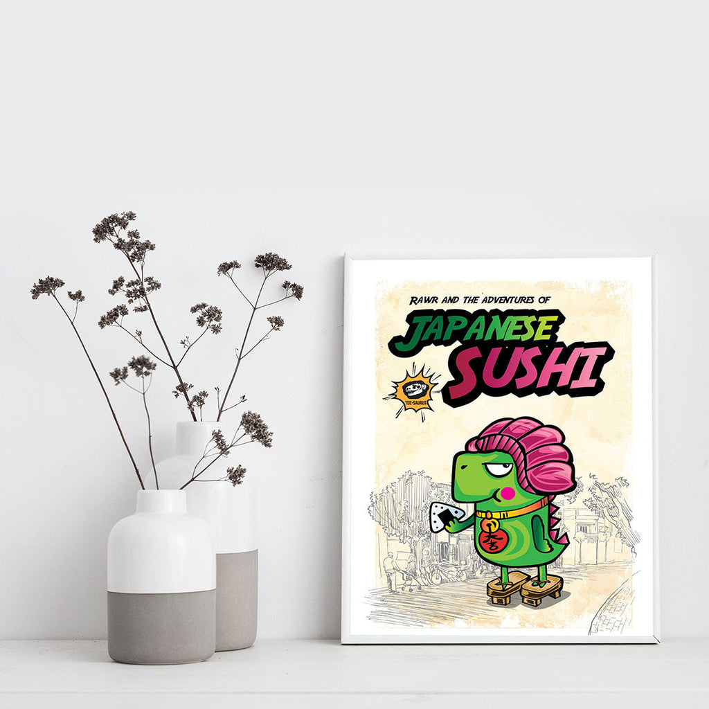 Art Prints - Rawr and the Japanese Sushi Poster Collection Tee-Saurus