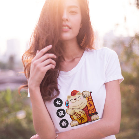 Auspicious Designer Tees - Fortune Cat T-shirt