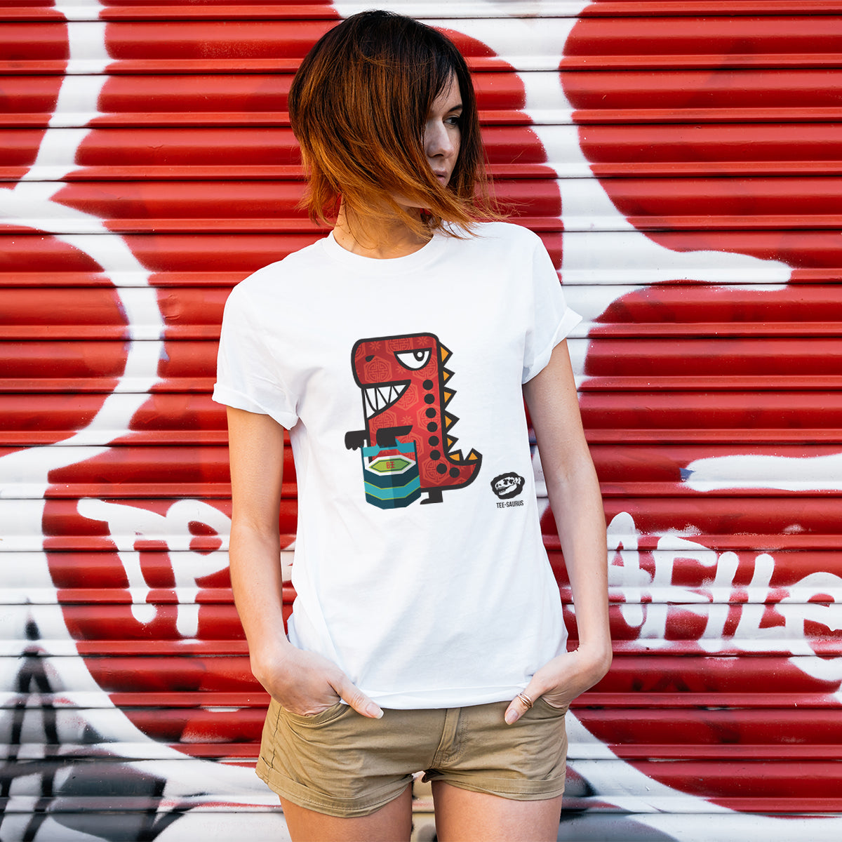 CNY Festive Tees - RED RAWR T-shirts Tee-Saurus