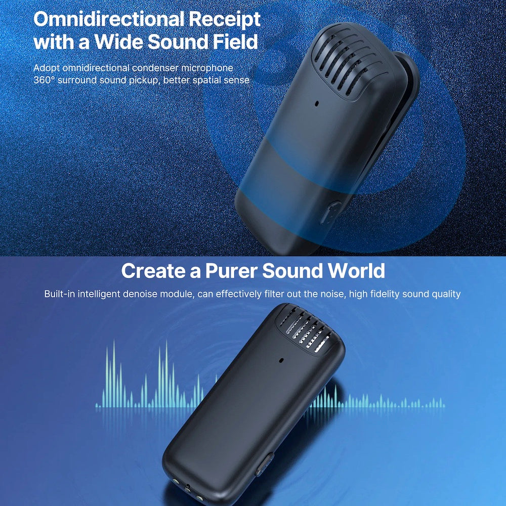 ULANZI J11 Wireless Microphone Lavalier Vlog Live Mic for Smartphone Tee-Saurus