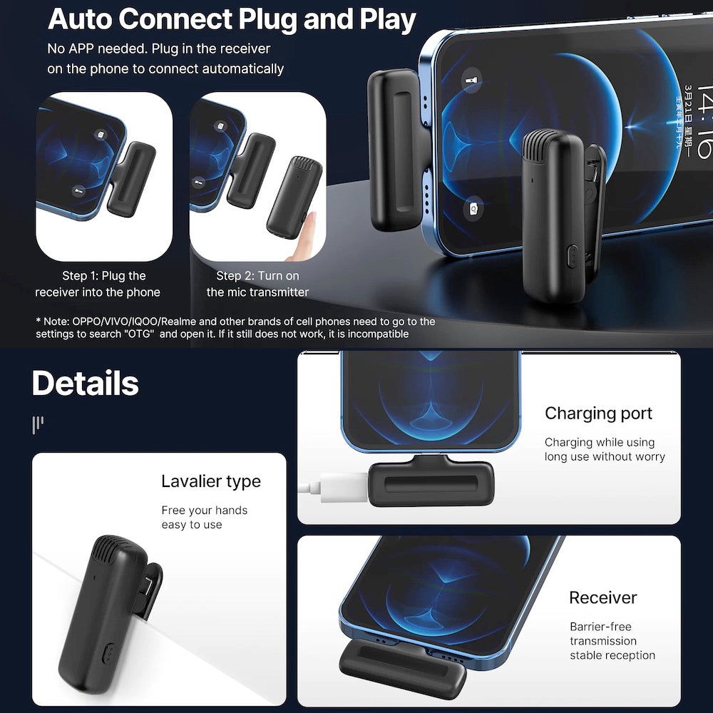ULANZI J11 Wireless Microphone Lavalier Vlog Live Mic for Smartphone Tee-Saurus