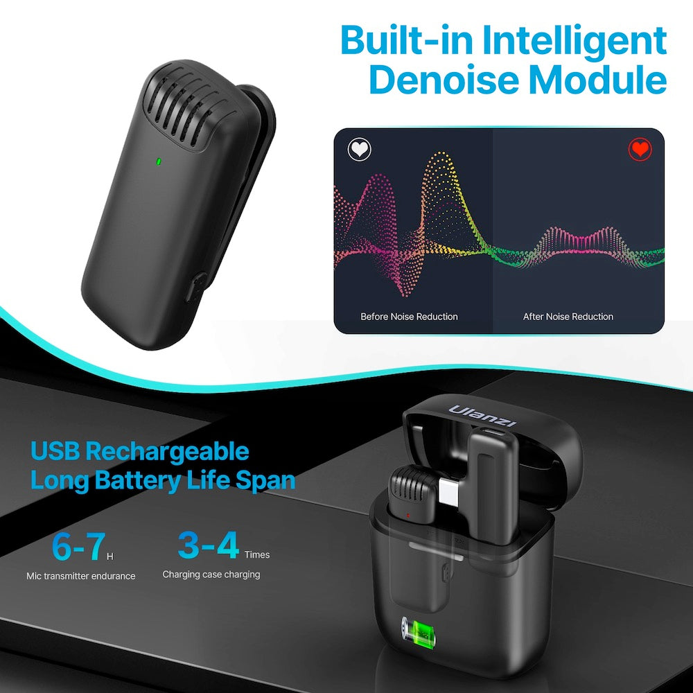 ULANZI J11 Wireless Microphone Lavalier Vlog Live Mic for Smartphone Tee-Saurus