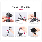 ULANZI MT-44 Extendable Tripod Selfie Stick Phone Holder Clip Vlog Mount for Smartphone / DSLR Camera Tee-Saurus