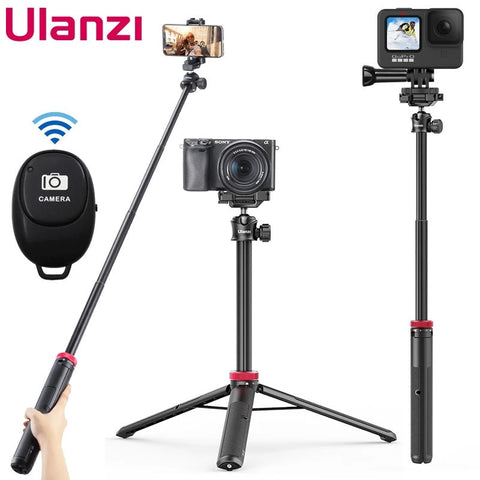 ULANZI MT-44 Extendable Tripod Selfie Stick Phone Holder Clip Vlog Mount for Smartphone / DSLR Camera with Bluetooth Remote