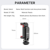 ULANZI ST-06S Phone Holder Clip 360 Dual Cold Shoe Vlog Mount for Mobile Smartphones Tee-Saurus