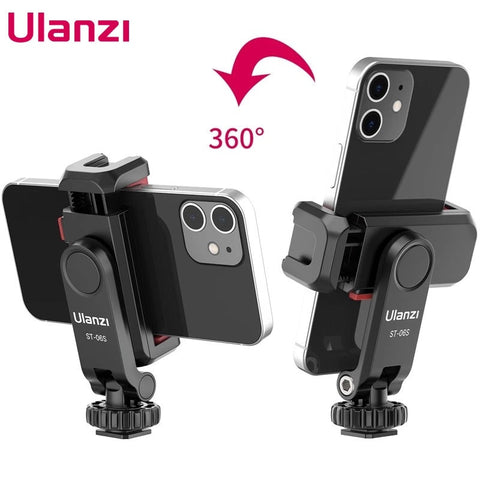 Ulanzi ST-06S Phone Holder Clip - 360° Dual Cold Shoe Mount for Vlogs