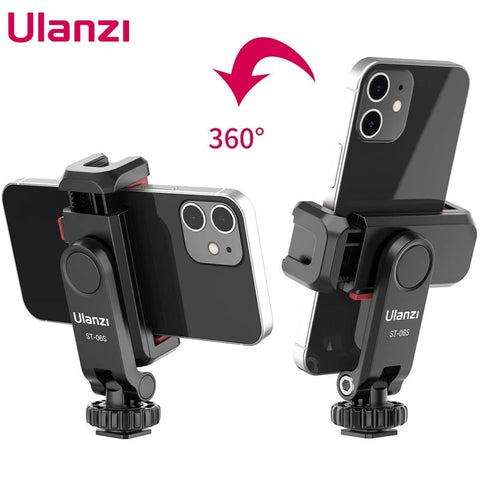 ULANZI ST-06S Phone Holder Clip 360 Dual Cold Shoe Vlog Mount for Mobile Smartphones