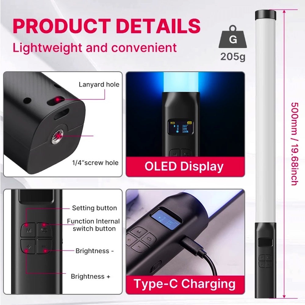 ULANZI VL119 RGB LED Handheld Tube Light Stick Photography Studio Tee-Saurus